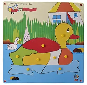 Skillofun Wooden Jumbo Theme Puzzle Duck Knobs, Multi Color