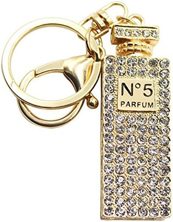 Hossty Perfume Bottle Key Ring Exquisite Rhinestone Keychain Bag Car Charm Pendent (Perfume-Gold)