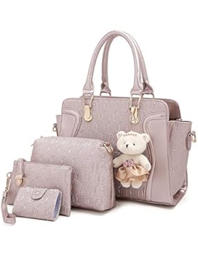 Wewod ledertasche elegant 4 Teile Set handtaschen Damen wasserdicht umhängetasche leder Einfarbig satchel tasche