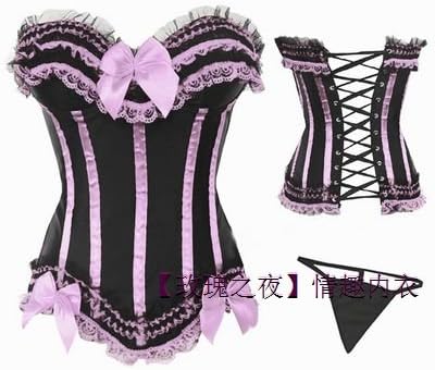 new style Lingerie Lace Trim Satin Corset Lingeire sexy nightwear (xs, pink)