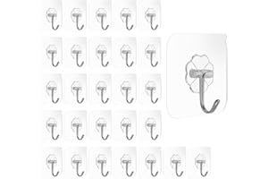 KINDOYO Heavy Duty Adhesive Wall Hooks - 30Pcs Transparent Seamless Hooks for Hanging Nail Free Sticky Utility Hooks Ceiling Hooks Wall Hooks with Stainless Hooks for Kitchen Bathroom Office