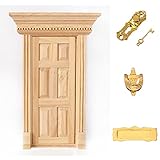 Juguetes Juegos Casas de muñecas Miniatura Puerta de Madera con Herrajes 6 Panles Cima Plana - Natural
