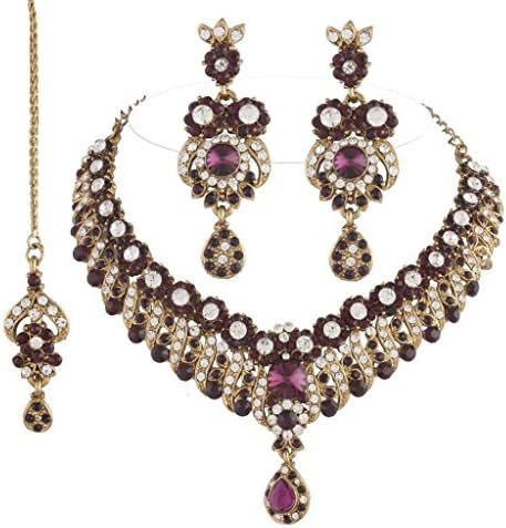 I Jewels Women's Stone Necklace Set with Maang Tikka