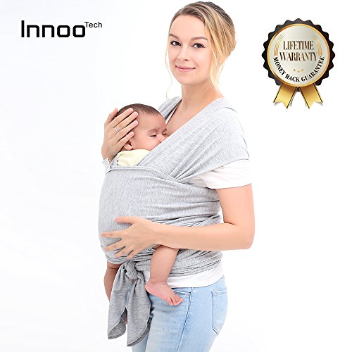 Baby Sling Carrier Natural Cotton Original Baby Wrap ,Grey, for babies from birth to 35 lbs -Fashion and Comfortable by Innoo Tech
