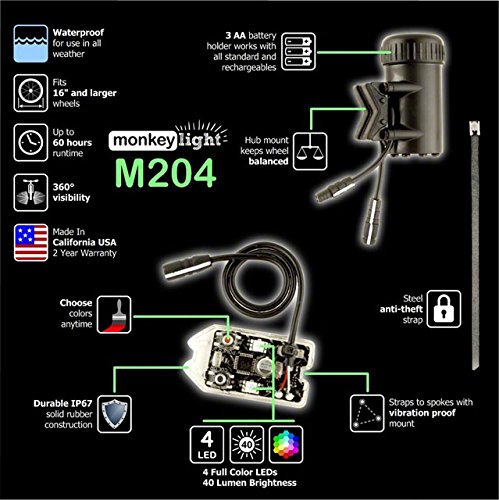 Monkey Light M204 – 40 Lumen Speichenlicht – 4 Vollfarbige, Ultrahelle LEDs – 5 Themen – Wasserfeste - 2