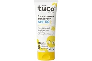 Tuco® Kids 2 in 1 Face Cream + Sunscreen SPF 50 with Saffron oil | UVA/UVB PA++++ | Broad Spectrum Protection | Benzophenone- 3 and Avobenzone Free | Ages 2-5, 5-10, 10-15 | 50gm