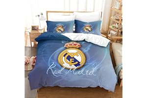 WINUO Equipo de Fútbol Real Madrid Juego de Funda Nórdica 135X200cm (Cama de 90) Funda de Edredón de Microfibra Suave con 2 Fundas de Almohada 50x75