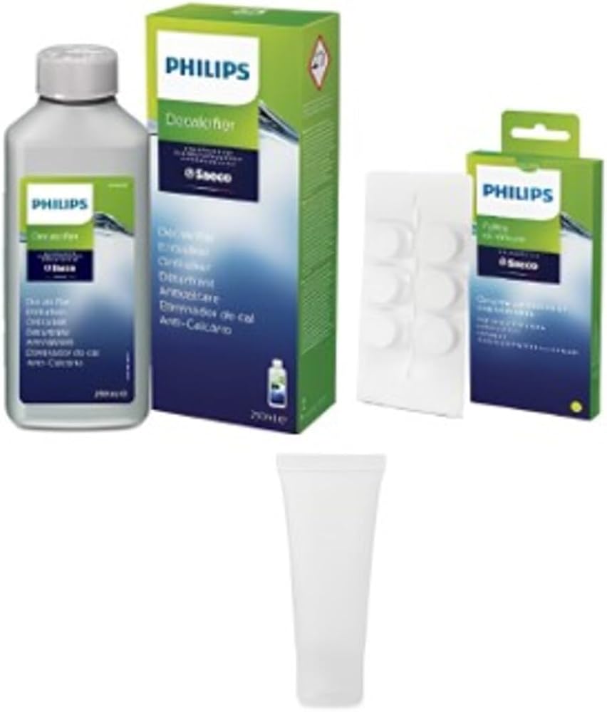 Philips CA6700/10 Espresso Makinesi ile Uyumlu Kireç Temizleme Solüsyonu, Yağ Çözücü Tablet ve Gres Yağı 3'lü Set PRA-9394318-6452