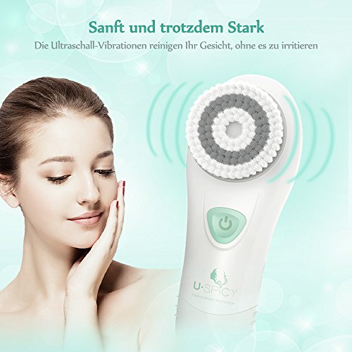Ultraschall Gesichtsreinigungsbürste USpicy Elektronische Vibrierende Gesichtsbürste für Körper, Peelende Wirkung, Tiefenreinigenden Gesichtspflege mit 2 Bürstenköpfen - 6
