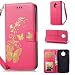Produktbild Owbb Hülle für Lenovo Moto E4 Plus Handyhülle PU Ledertasche Flip Cover Wallet Case mit Stand Function Innenschlitzen Design Bunte Bronzing Schmetterling Blume Rose Red