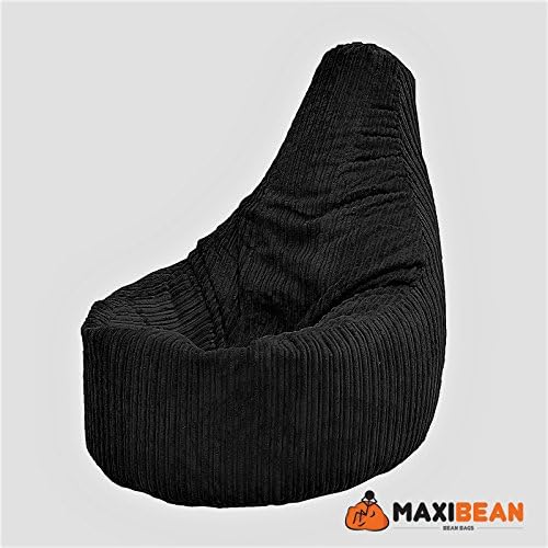 Beanbag Gamer Black corduroy Arm Chair Adult GAMING Bean Bag jumbo cord Game Seat POD - MaxiBean