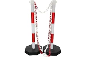 FLEXIBARRIER Poteaux et chaîne - Kit de barrière robuste - 2 poteaux en plastique avec chaîne de 5 m - Rouge/blanc