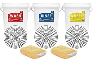 Smart Tech Car Care 3x 20 Litre Capacity Car Wash Bucket Set - Metal Buckets with Lids & Barriers - Swirl Free Wash Solution