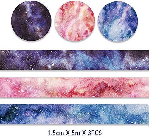 WRITIME Washi Tape Set of 3-1.5m X 5m/Roll Japanese Cherry Blossoms Feather Masking Adhesive Sticky Paper Tape for DIY Crafts and Gift,Scrapbooking,New Products (galaxy)