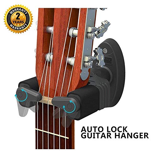 Percha para guitarra, soporte de pared con gancho de bloqueo automático, soporte de montaje en casa, estudio, se adapta a todos los tamaños de guitarra, bajo acústico, mandolina banjo