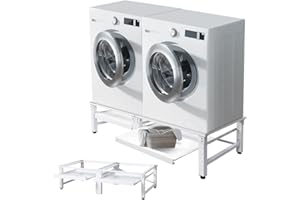 ‎VRIETINA Doppel Waschmaschinen Untergestell 2-Fach Doppeluntergestell Doppelpodest für Trockner mit 2 Ablagen, Max. 300kg, 126x54.5x32.5 cm, Waschmaschinensockel Unterbau Podest Erhöhung Unterschrank, Weiß