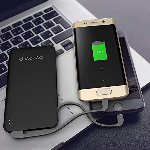 dodocool Mini Bater  a Externa MFI Certificado 5000mAh Ultrafino 2 Puertos Cargador Port  til con Micro USB Cable y Cable de Lightning Desmontable para iPhone 8   8 Plus   X   7   7 Plus   Samsung y otros Negro