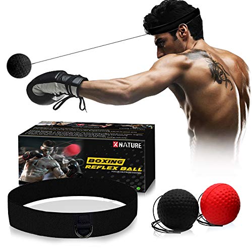 Xnature Reflejo de Boxeo Ball Fight Ball Reflex con Diadema para Fight MMA Training Reacciones de Velocidad (Rojo + Negro y Caja)