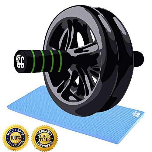 Dual Ab Roller Exercise Wheel & Thick Knee Pad The Perfect Fitness Exerciser – Portable Abdominal Workout Equipment with Soft Foam Handles - Great Core Exerciser For Men and Women - Home Gym Set | Life Time Warranty