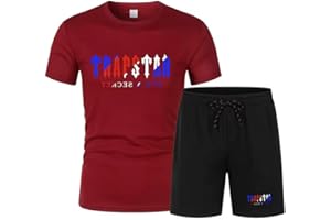 LIAOPUFUS Traje Deportivo Trapstar Logotipo Modelo de Malla Transpirable 2 PCS de Manga Corta Para Hombres Trapstar Shorts Verano Running Set Estampado