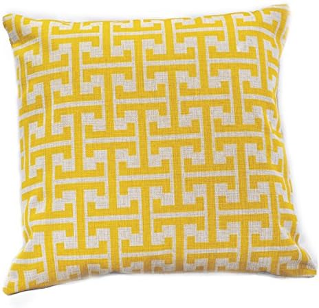 TAOSON　Yellow and Beige Greek KeyCotton Linen Throw Pillow Case Pillow Cover Decorative Cushion Cover Square 18x18 Inch 45x45cm