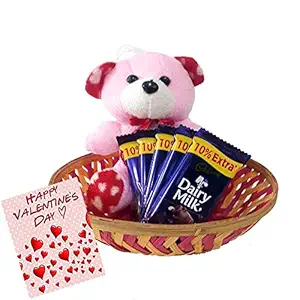 Maalpani Valentines Chocolate Gift | Teddy Bear Soft with 5pc Dairy Milk Basket Pack Chocolate Set - Valentines Day Gift for Girls Boys Boyfriend Girlfriend Husband Wife Love ? Chocolate Hamper Set