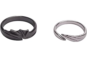 Bopfimer Anillos y Joyas de Pareja para Hombres y Mujeres (Color Negro y Plateado) 2 Piezas