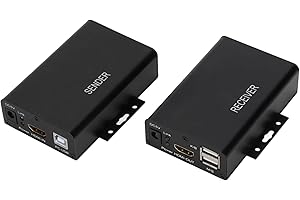 Sorandy 2 PCS USB HDMI KVM Extender, 1080P Ethernet Câble-Signal Extension Jusqu'à 120 M, Cat6 vers HDMI Récepteur, USB Clavier Souris Support(#1)