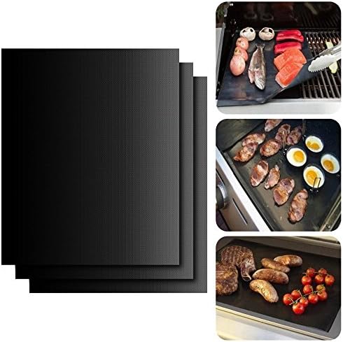 BBQ Grill Mat, Vikeepro Set of 3 16" X 13" Fiberglass Fabric Nonstick Reusable Grilling Accessories -Works on Gas, Charcoal, Ovens, Electric Grill and More