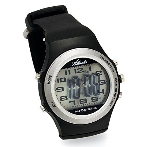 Preisvergleich Produktbild Sprechende Armbanduhr LCD Analog Digital Schwarz Herren - Atlanta 9281