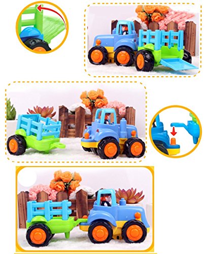 Frühe Bildung 18 Monate + Old Baby Spielzeug Push und Go Reibung powered Auto Spielzeug Sets von 4 Traktor Bulldozer Mixer Truck und Kipper für Kinder Kinder Jungen Mädchen - 4