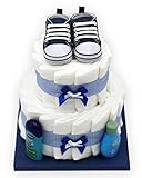 Windeltorte "Blue Shoes" für Jungen - mit Original Playshoes Babyschuhen - das perfekte Geschenk zur Geburt oder Taufe + gratis Grußkärtchen