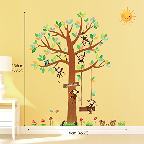 Decowall DM-1401 5 Kleine Affen Baum Wandsticker Wandaufkleber Wandtattoo Kinderzimmer - 2