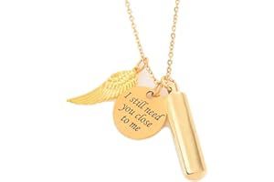 Ayoiow Ashes Keepsake Grandpa, Stainless Steel Ash Necklace Engrave “I Still Need You Close to me“ Gold Ashes Made Into Memorial