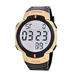 Digitaluhr, filfeel männliches LED Rücklicht passt elektronische runde Sport Armbanduhr auf(Gold Case)