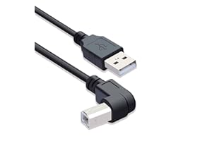 HERFAIR Kabel adaptera USB do drukarki - USB 2.0 A męski do B, 90° - 480 Mbit/s - Wysoka prędkość - Adapter przewodowy/bezprzewodowy - Kabel przedłużający (lewy) - 1,5 m