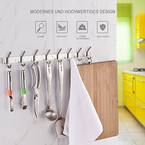CEINTER 8 Haken Garderobenhaken Wandhaken Kleiderhaken Edelstahl Hakenleiste Handtuchhaken Bad und Küche - 5
