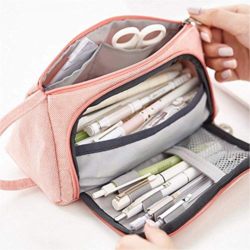 euwanyu Large Capacity Pencil Case Durable School Student Pen Holder Organizer Stationery Makeup Cosmetic Pouch for Girls,20x11cm (Pink)