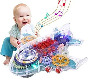 Toyshine Transparent Bump and Go Plane Aeroplane with 3D Lightning, Moving Gears and Music | Birthday Toy Gift for 2-5 Year Old Boy, Girl, Baby