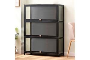 CHZIMADE Glass Display Cabinet 3 Shelf with Acrylic Glass Door 80 x 33 x 106cm Floor Standing Clear Showcase for Collectibles Trophy Books