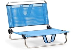 Solenny 50001072725250 8434826105250-Chaise de Plage Pliable Dossier Bas avec Poche et poignées, Métal, Bleu