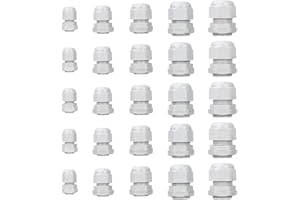 COSSWE Set di 25 raccordi per cavi regolabili, colore grigio, passacavi impermeabili PG7 PG9 PG11 PG13.5 PG16 in nylon