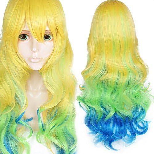 DSY hair Hair Cap+Kobayashi-san Chi no Maid Dragon Kamui Cosplay Wig Maid Lu Cayoh Yellow Gradient Green To Blue Wigs