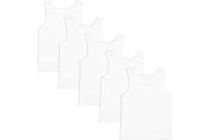 THE ESSENTIALS WARDROBE Girls 5 Pack Vests Underwear Sleeveless Kids 100% Cotton White Pastel Size 2-12 Years