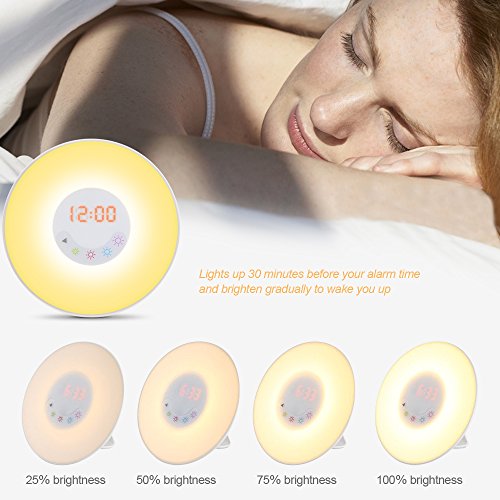 Wecker Lichtwecker Geschenk Wake Up Light Wecker mit Licht ,7 Wecktöne (6 Naturklänge und Radio), 7 Lichtfarben,10 Helligkeitstufen, Sonnenaufgangssimulator, Nachtlicht mit FM Radio, Geschenke für Kinder oder Erwachsene - 2