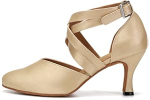 SWDZM Women's Ballroom Dance Shoes Closed Toe Leather Latin Salsa Tango Character Practice Dancing Shoes,Model 7161