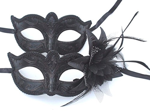 Sein und ihrs Zwei Schwarz venezianische Maskerade Partei Karneval Masken - 3