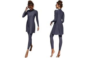 Odizli Damen Muslimische Badeanzug Burkini Langarm Schwimmoberteile Built in Bra+Schwimmhose 2tlg Full Cover Modest Bademode