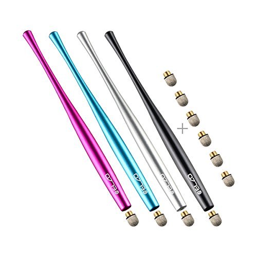 ELZO Kapazitive Eingabestift Stylus Touchstift Kugelschreiber Premium Metall Slim Combo 4 Stück mit 6 Ersatz Nanofiber Tipps für Touchscreen Tablet Asus/Lenovo/Samsung Galaxy Note/iPhone/iPad/Dell/LG/HTC/Blackberry/Sony und mehr (Schwarz & Silber) - 4