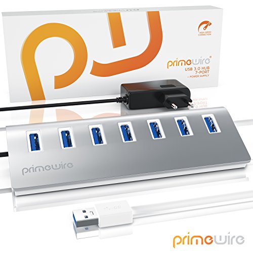 CSL – aktiver USB 3.0 Hub mit 7 Ports inkl. 1m USB Verlängerungskabel und Netzteil 5V/2A | 7-Port Verteiler | für Notebook / Netbook / Laptop / Ultrabook / Tablet-PC / iMac, Macbook (Air, Pro, Mini) | bis zu 5 Gbit/s | silber - 5